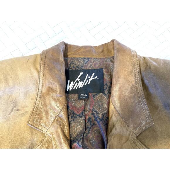 Winlit tan/brown vintage genuine leather jacket Blazer Vintage 80s/90s - Picture 3 of 16